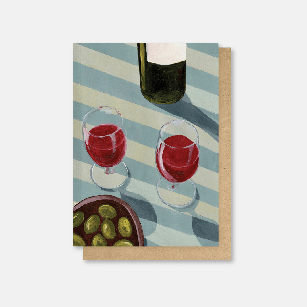 Blue Wine Time Greetings Card
