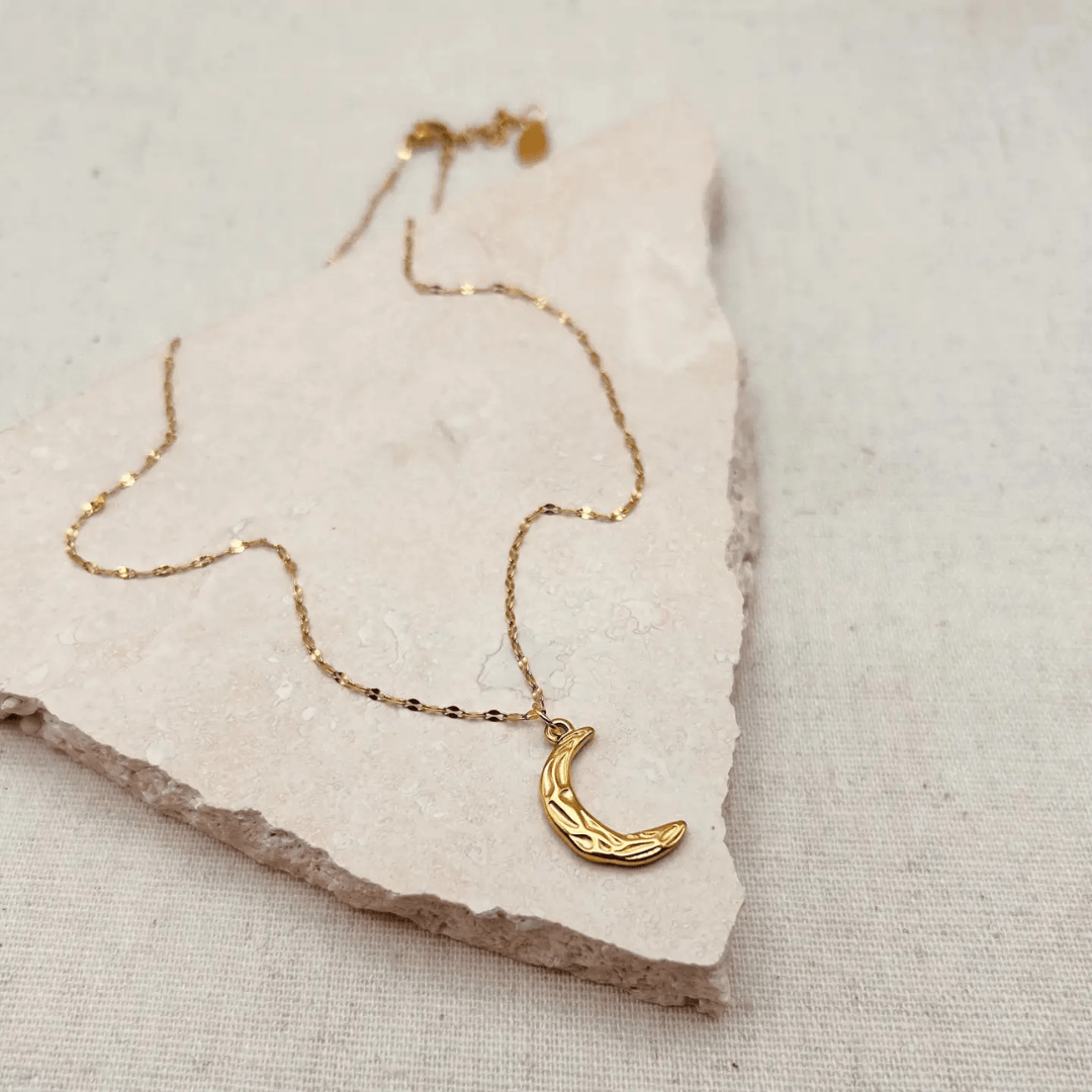 Gold Hammered Moon Necklace
