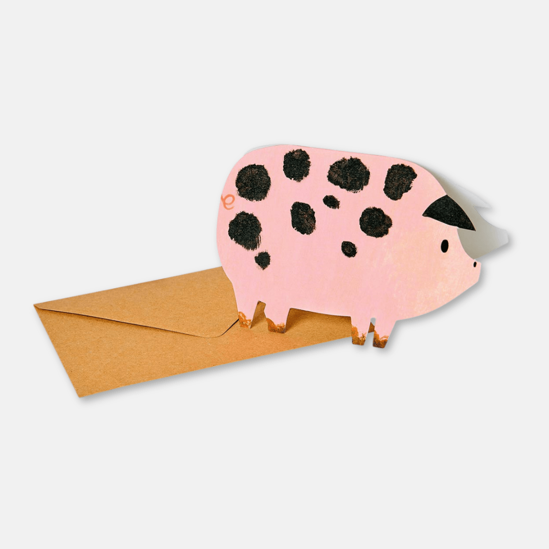 Spotty Pig Shaped Greetings Card