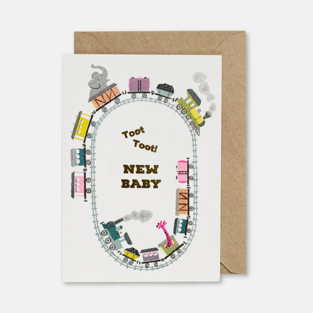 New Baby Train Riso Greetings Card