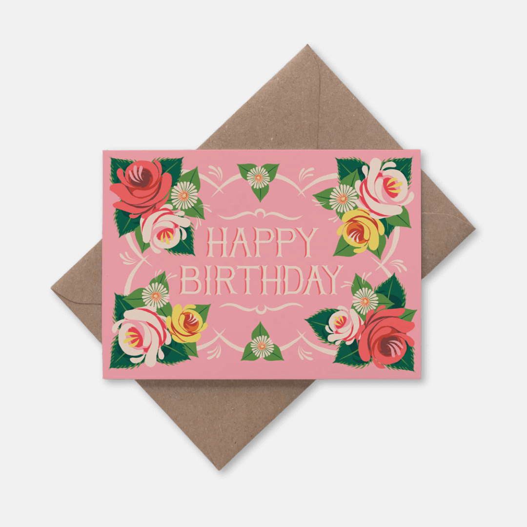 Roses & Castles Happy Birthday Greetings Card